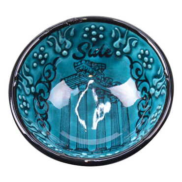 Side Themed Turkish Ceramic Turquoise Bowl 8 Cm - 3