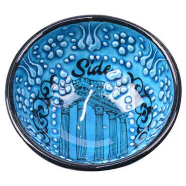 Side Themed Turkish Ceramic Turquoise Bowl 8 Cm - 4