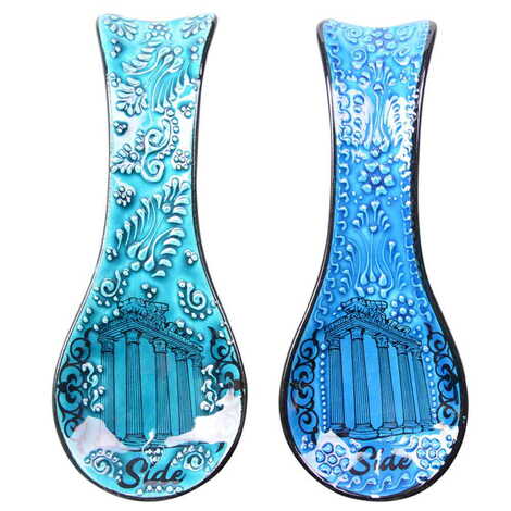 Side Themed Turkish Ceramic Turquoise Spoon Rest - 2