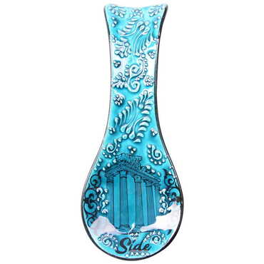 Side Themed Turkish Ceramic Turquoise Spoon Rest - 3