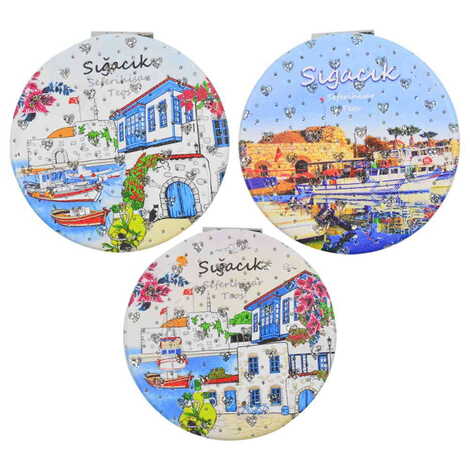 Sığacık Themed Custom Printed Round Pocket Mirror - 4