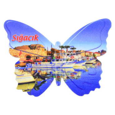 Sığacık Themed Customised UV Printed Plastic Base Butterfly Shaped Fridge Magnet 80x58 mm - 6