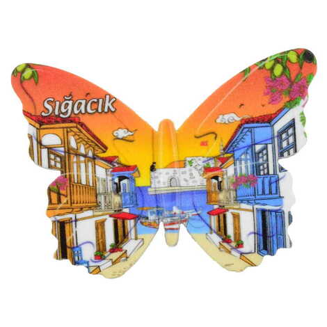 Sığacık Themed Customised UV Printed Plastic Base Butterfly Shaped Fridge Magnet 80x58 mm - 7