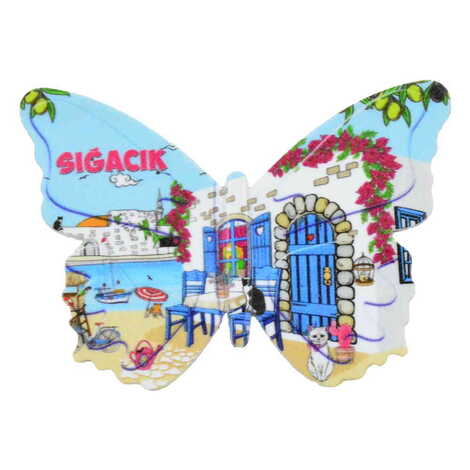 Sığacık Themed Customised UV Printed Plastic Base Butterfly Shaped Fridge Magnet 80x58 mm - 8