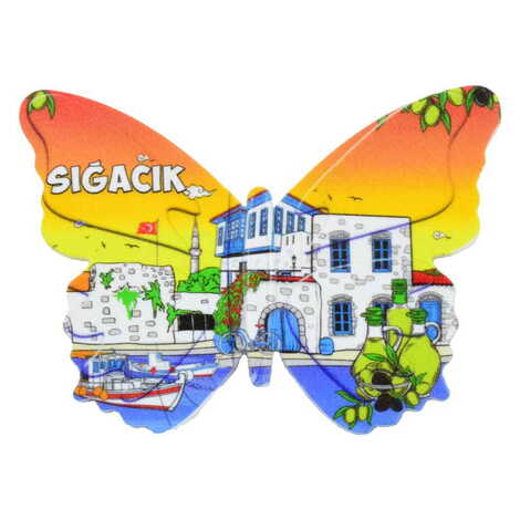 Sığacık Themed Customised UV Printed Plastic Base Butterfly Shaped Fridge Magnet 80x58 mm - 9