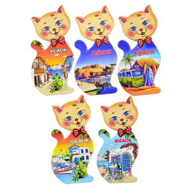 Sığacık Themed Customised UV Printed Plastic Base Cat Shaped Fridge Magnet 43x87 mm - 4