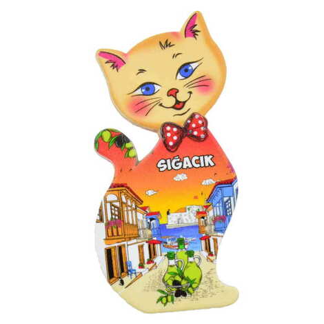 Sığacık Themed Customised UV Printed Plastic Base Cat Shaped Fridge Magnet 43x87 mm - 5