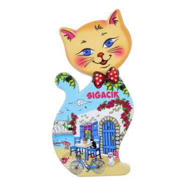 Sığacık Themed Customised UV Printed Plastic Base Cat Shaped Fridge Magnet 43x87 mm - 6