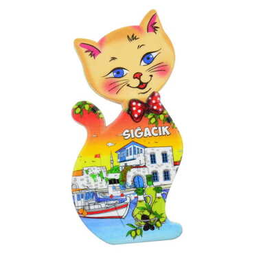 Sığacık Themed Customised UV Printed Plastic Base Cat Shaped Fridge Magnet 43x87 mm - 7