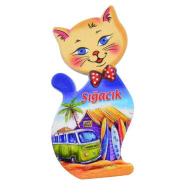 Sığacık Themed Customised UV Printed Plastic Base Cat Shaped Fridge Magnet 43x87 mm - 8