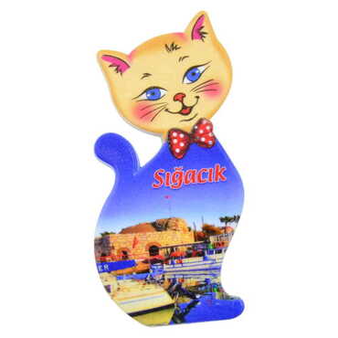 Sığacık Themed Customised UV Printed Plastic Base Cat Shaped Fridge Magnet 43x87 mm - 9