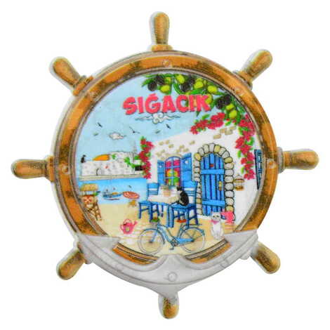 Sığacık Themed Customised UV Printed Plastic Base Marin Rudder Shaped Fridge Magnet 82x82 mm - 5