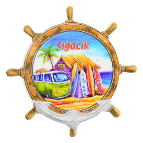 Sığacık Themed Customised UV Printed Plastic Base Marin Rudder Shaped Fridge Magnet 82x82 mm - 7