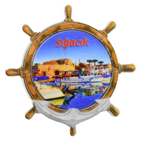 Sığacık Themed Customised UV Printed Plastic Base Marin Rudder Shaped Fridge Magnet 82x82 mm - 8