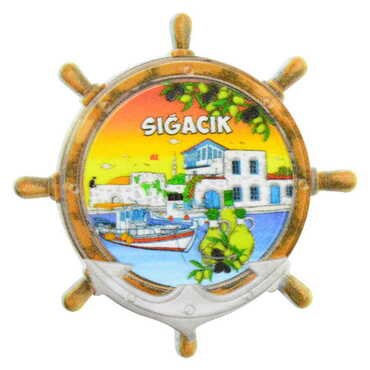 Sığacık Themed Customised UV Printed Plastic Base Marin Rudder Shaped Fridge Magnet 82x82 mm - 9