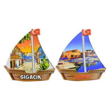 Sığacık Themed Customised UV Printed Plastic Base Sail Ship Shaped Fridge Magnet 77x80 mm - 4