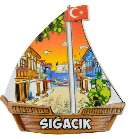 Sığacık Themed Customised UV Printed Plastic Base Sail Ship Shaped Fridge Magnet 77x80 mm - 5