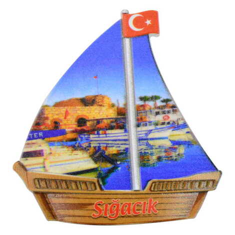 Sığacık Themed Customised UV Printed Plastic Base Sail Ship Shaped Fridge Magnet 77x80 mm - 6