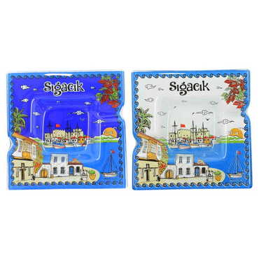 Sığacık Themed Decorated Glass Ashtray 100X100 Mm - 3