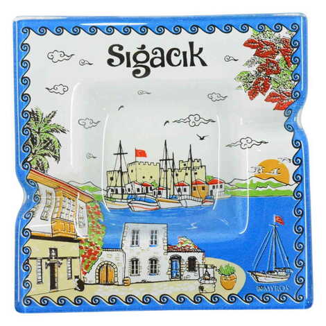 Sığacık Themed Decorated Glass Ashtray 100X100 Mm - 4