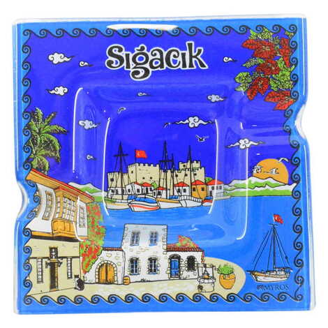 Sığacık Themed Decorated Glass Ashtray 100X100 Mm - 5