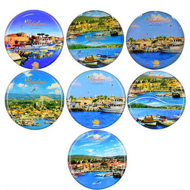 Sığacık Themed Epoxy Dome Round Souvenir Fridge Magnet 67 mm - 2