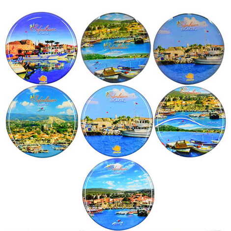 Sığacık Themed Epoxy Dome Round Souvenir Fridge Magnet 67 mm - 2