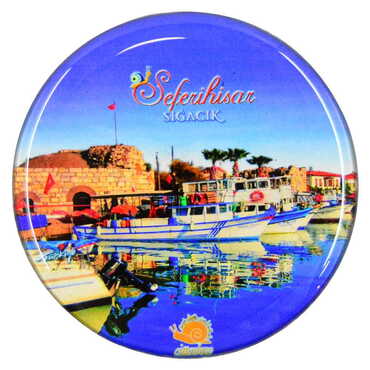 Sığacık Themed Epoxy Dome Round Souvenir Fridge Magnet 67 mm - 3