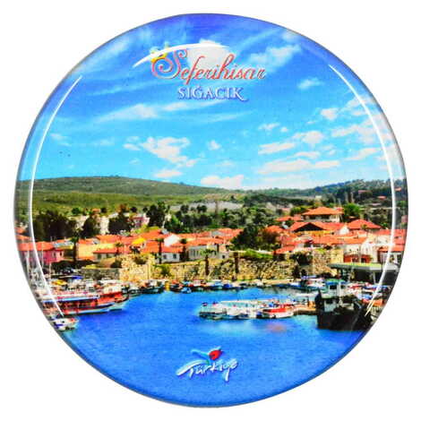 Sığacık Themed Epoxy Dome Round Souvenir Fridge Magnet 67 mm - 4