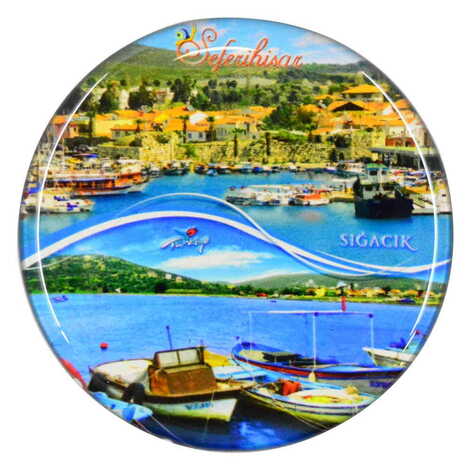 Sığacık Themed Epoxy Dome Round Souvenir Fridge Magnet 67 mm - 5