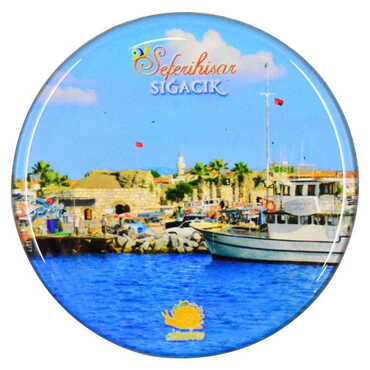 Sığacık Themed Epoxy Dome Round Souvenir Fridge Magnet 67 mm - 6