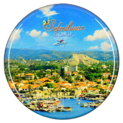 Sığacık Themed Epoxy Dome Round Souvenir Fridge Magnet 67 mm - 7