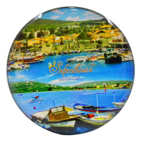 Sığacık Themed Epoxy Dome Round Souvenir Fridge Magnet 67 mm - 8