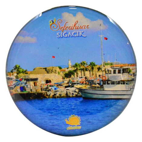 Sığacık Themed Epoxy Dome Round Souvenir Fridge Magnet 67 mm - 9