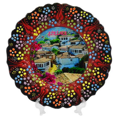 Şirince Themed Turkish Ceramic Plate With Epoxy 18 Cm - 6