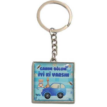 Son Themed Metal Square Shaped Double Face Keychain 36x95 mm - 3