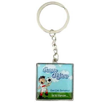 Son Themed Metal Square Shaped Double Face Keychain 36x95 mm - 4