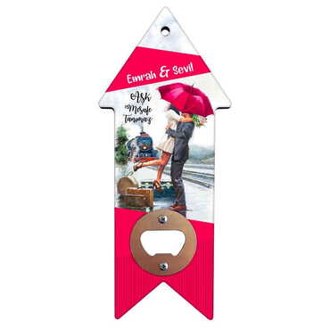 Sweetheart Themed Arrow Shaped Printed MDF Wooden Bottle Opener 193x82 mm - 3