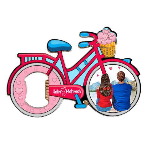 Sweetheart Themed Bicycle Shaped Metal Magnetic Bottle Opener 100x65 mm - 3