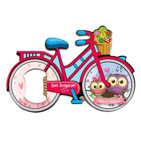 Sweetheart Themed Bicycle Shaped Metal Magnetic Bottle Opener 100x65 mm - 4