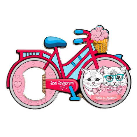 Sweetheart Themed Bicycle Shaped Metal Magnetic Bottle Opener 100x65 mm - 5