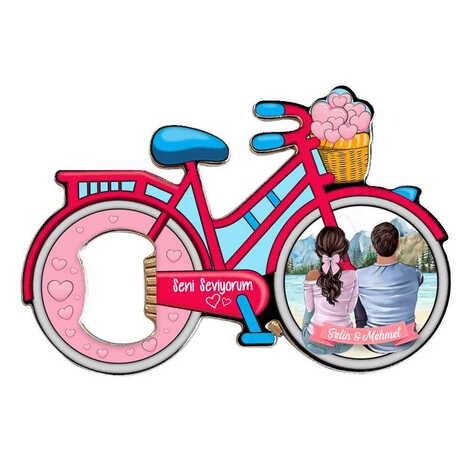 Sweetheart Themed Bicycle Shaped Metal Magnetic Bottle Opener 100x65 mm - 6