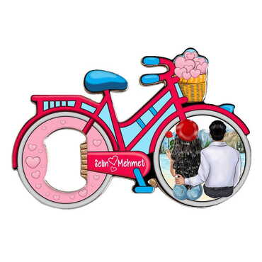 Sweetheart Themed Bicycle Shaped Metal Magnetic Bottle Opener 100x65 mm - 7