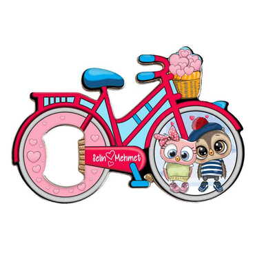 Sweetheart Themed Bicycle Shaped Metal Magnetic Bottle Opener 100x65 mm - 9