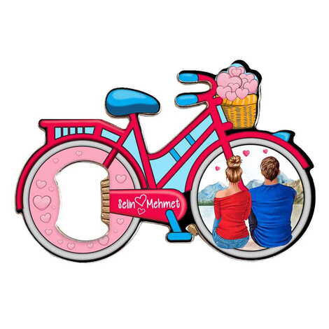 Sweetheart Themed Bicycle Shaped Metal Magnetic Bottle Opener 100x65 mm - 10