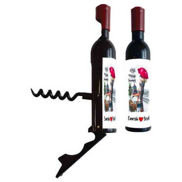 Sweetheart Themed Bottle Shaped Metal Wine Bottle Corkscrew Opener-Magnetic 115x25x25 mm - 3