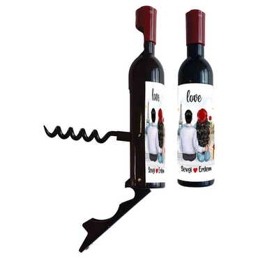 Sweetheart Themed Bottle Shaped Metal Wine Bottle Corkscrew Opener-Magnetic 115x25x25 mm - 6