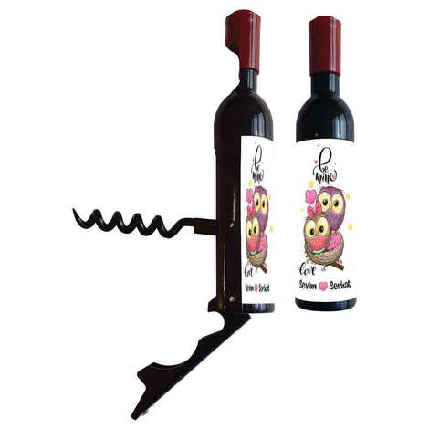 Sweetheart Themed Bottle Shaped Metal Wine Bottle Corkscrew Opener-Magnetic 115x25x25 mm - 7