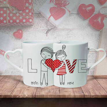 Sweetheart Themed Ceramic Couple Mug Set - 4