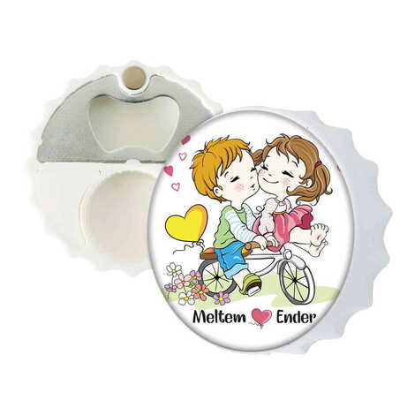 Sweetheart Themed Customised UV Printed Bottle Cap Shaped Plastic Base Bottle Opener 58x15 mm - 2